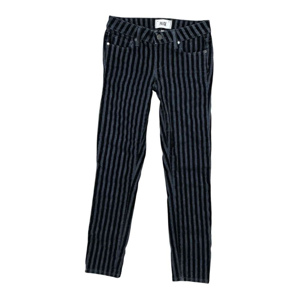 PAIGE - EC - Black and Blue Striped Skinny Jeans